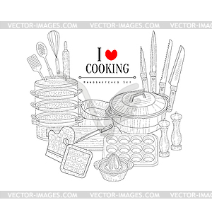 Love For Cooking Realistic Sketch - vector image