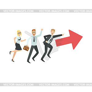 Managers Running In Pointed Direction Teamwork - vector clip art