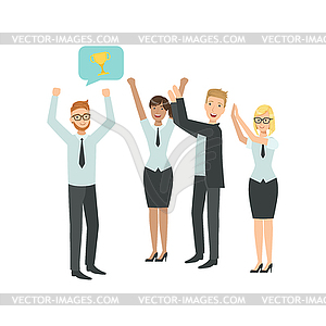 Manager Sharing Good News With Cheering Colleagues - vector clipart