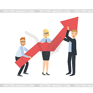 Managers Holing Arrow Showing Growth Teamwork - vector image