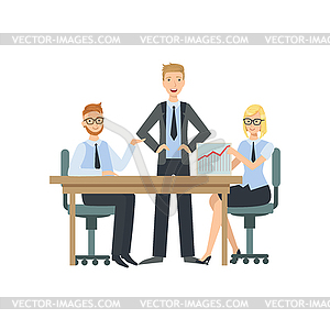 Managers Sitting Behind Desk Presenting Plan Vector Clip Art