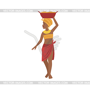 Woman With Basin On Head of African Native Tribe - vector image