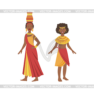 Two Women In Yellow And Red Dresses of African - vector image