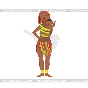 Woman With Baby In Sling of African Native Tribe - royalty-free vector image