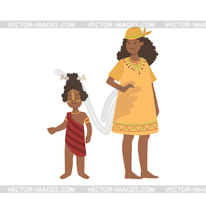 Woman And Boy With Bone In Hair of African Native - vector clip art