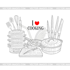 Set Of Cooking Utensils Realistic Sketch - vector EPS clipart