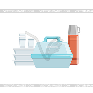 Plastic Containers And Water Thermos Set Of - vector clipart