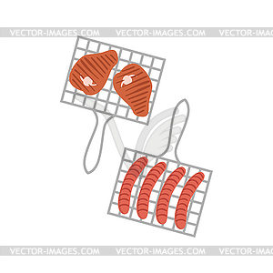 Two Grill Grids With Sausages And Porc Chops - vector image