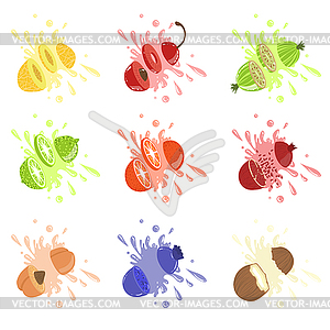 Fruits Cut Bursting With Juice - vector image