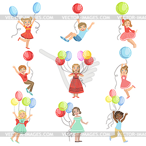 Kids With Party Balloons - vector image