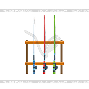 Three Fishing Rods On Stand - vector clip art