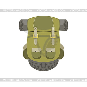 Green Hiking Backpack With Rolled Matrass - vector image