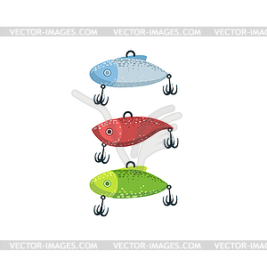 Three Fishing Spoon-baits In Shape Of Fish - vector image