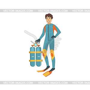 Tech Diver With Twin Tank Rebreather Set - vector image