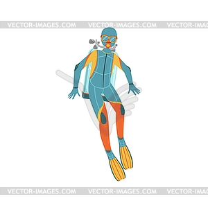 Man Diving In Full Suit With Hood, Rebreather And - vector clipart