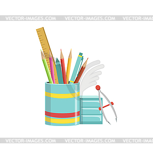 Set of School Utensils In Plactic Cup - vector image