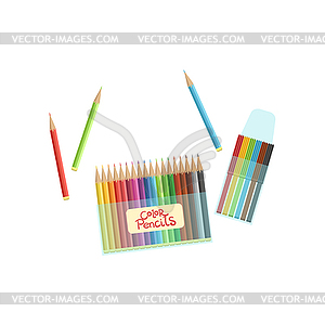 Packs Of Crayons And Colorful Pencils - stock vector clipart