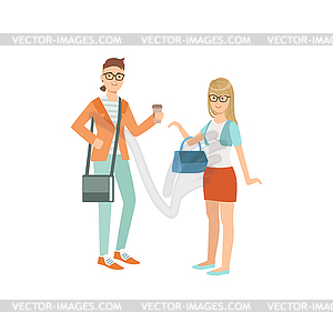 Two Students In Hipster Trendy Outfits - vector clipart