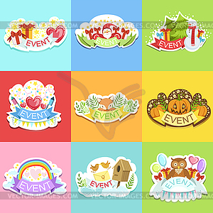 Party Template Labels Set Of Cute Stickers - vector clip art