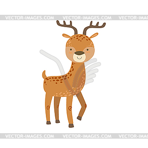 Brown Spotter Deer With Antlers Stading - vector image