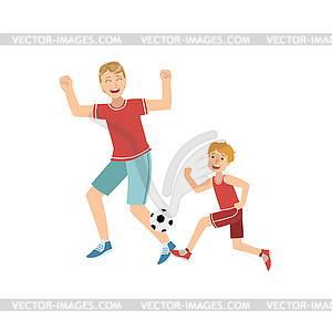 Father And Son Playing Football - vector image