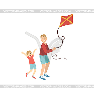 Father And Son Flying Kite - royalty-free vector image