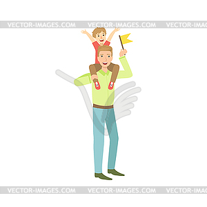 Son Sitting On His Fathers Neck - vector image