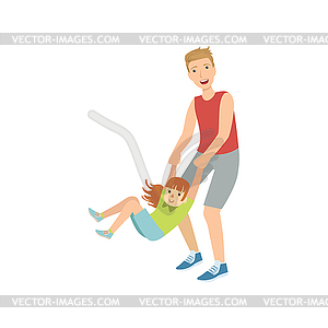 Dad Spinning His Daughter Holding Her Wrists - vector clipart