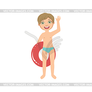 Boy With Round Float Waving - vector clipart