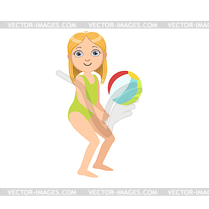 Girl Playing Beach Voleyball - vector clip art