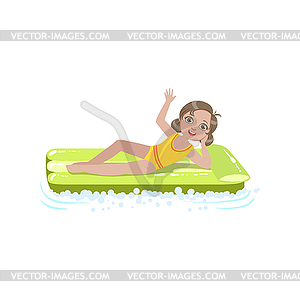 Girl Laying On Water Air Bed - vector image