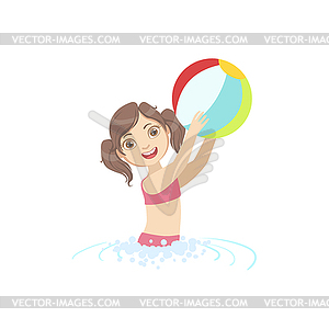 Girl Playing Air Ball In Water - vector EPS clipart