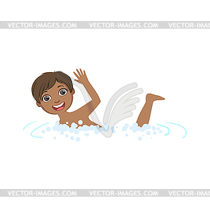 Boy Waving Swimming In Water - vector image