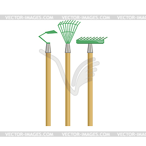 Set Of Gardening Equipment With Rake And Chopper - vector image