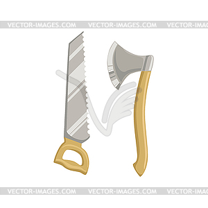 Saw And Wood Axe - vector image