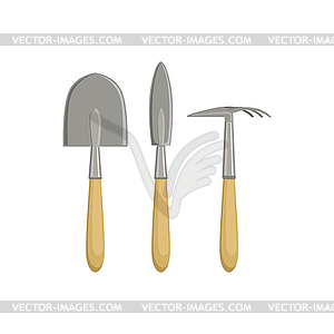 Набор инструментов садоводства с лопатой и тяпкой - клипарт в формате EPS