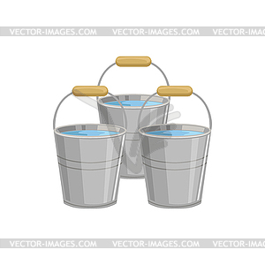 Three Metal Buckets With Water - vector clipart