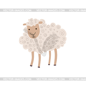 White Curly Sheep Standing - vector clipart
