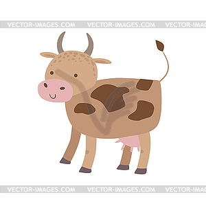 Spotted Brown Cow Standing - vector clip art