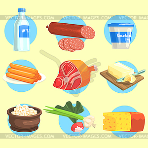 Set Of Farm Product Colorful Stickers - vector clipart