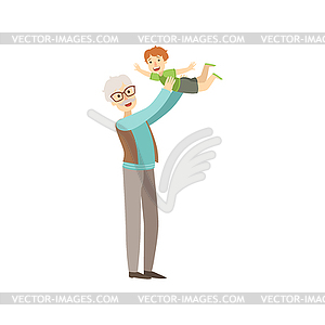 Old Man Playing With His Grandson - vector image