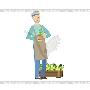 Old Man Showing His Gardening Hobby - vector clip art