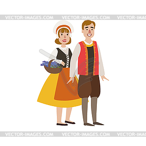 Couple In French National Clothes - vector clipart
