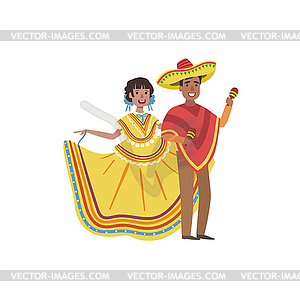 Couple In Mexican National Clothes - vector clipart