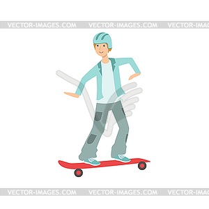 Guy Riding Skateboard In Helmet - vector EPS clipart