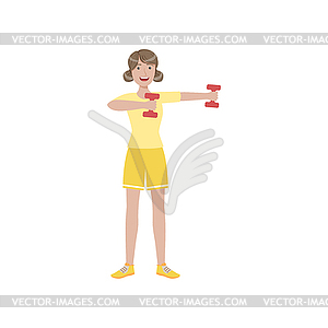 Woman Doing Upper Arm Exercise In Gym - vector clipart