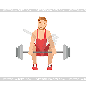 Человек делает тяжелой атлетики в красной форме - изображение в векторе