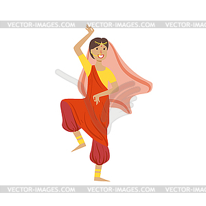 Woman In Veil And Wide Trousers Dancing In Hindu - vector clipart