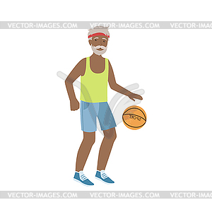 Old Man Playing Basketball - vector image
