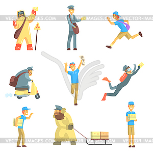 Messengers And Courier Men At Work Set - vector clipart